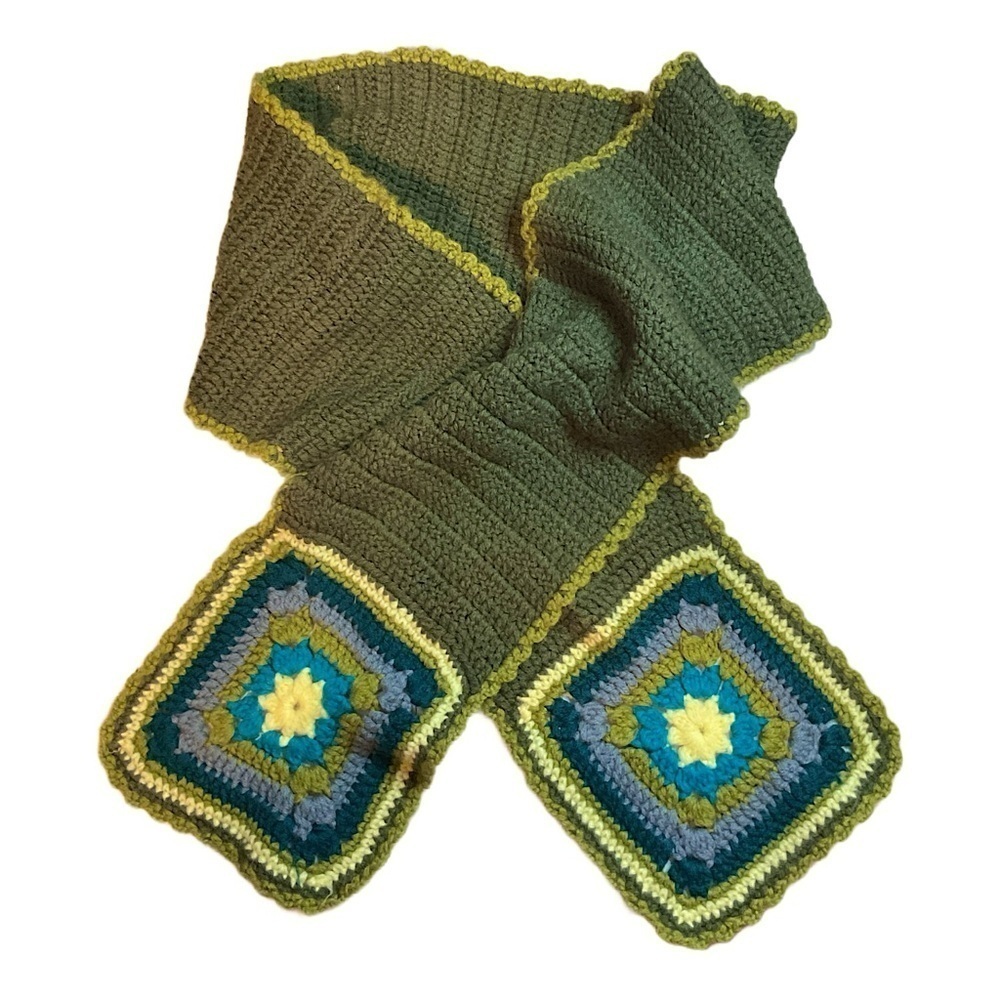 Granny square Green Crochet Scarf crochet scarf knit